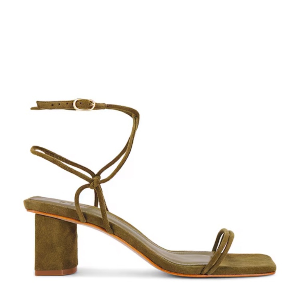 Schutz Pompeii Mid Block Heel Suede Sandal in Matcha Green